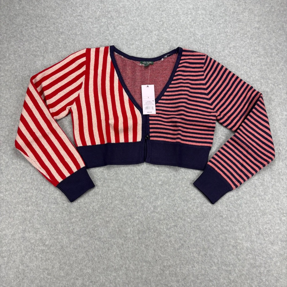 Wild Fable Cardigan Sweater Womens L Multi Colorblock Striped Cropped Y2K Bold